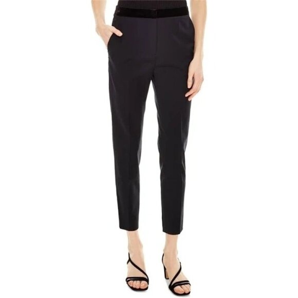 Sandro Paris Women Navy Blue Wool Blend Tailored Twill Trousers SZ 6 Minimalist - Picture 1 of 8